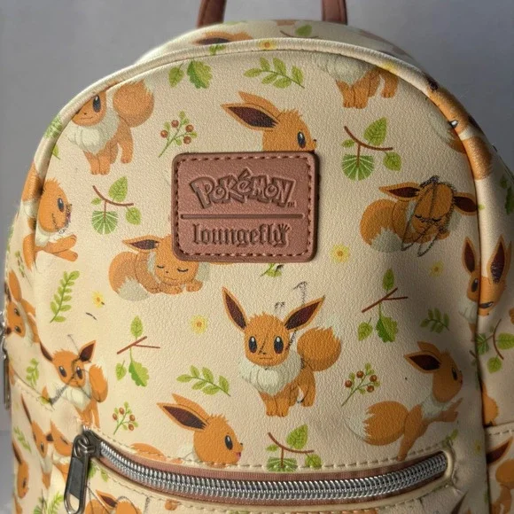 Loungefly Pokemon Eevee Mini Backpack Cream Floral Allover Print Bag FLAW - Picture 3 of 13